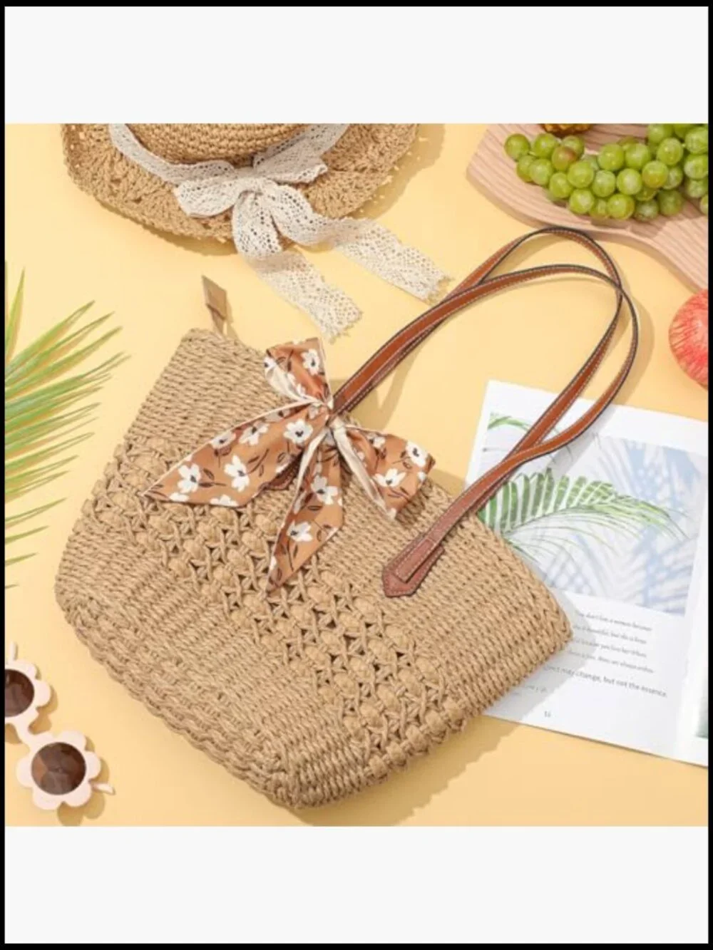 Women's Insulated Straw Woven Cooler Bag Leak Proof Zipper Picnic Beach Tote